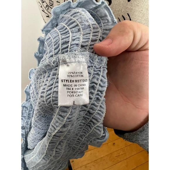 NWOT Mable Light Blue Floral Ruffle hem Wide strap Ruched Crop Top - Picture 9 of 10